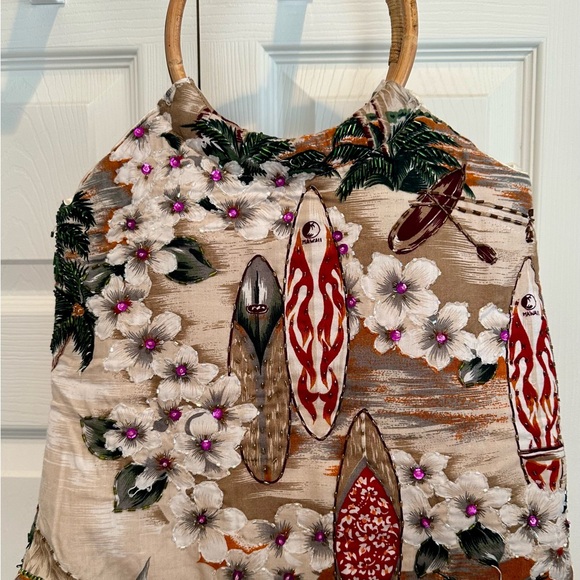 Vintage Baik Baik Honolulu hula purses/bags with bamboo handles Hawaiian Designs - Picture 8 of 14
